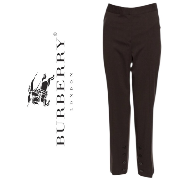 Burberry London Brown Straight Leg Tailored Trousers Wool Blend Buttoned Sz 6 - Picture 16 of 16